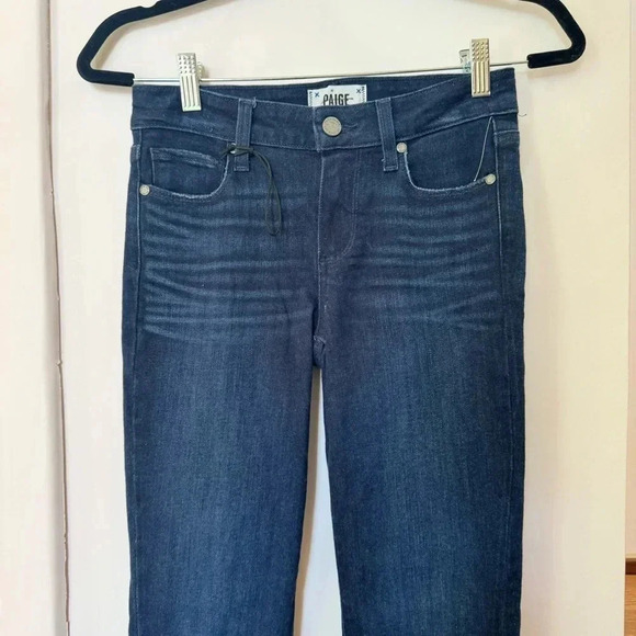 New Paige Manhattan Boot Cut High Rise Flare Jeans Dark Wash Denim Blue Sz 25 - Picture 12 of 16